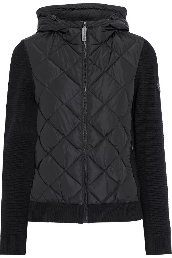 Quilted shell-paneled merino wool hooded down jacket