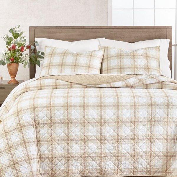 Tan Plaid Quilt, Full/Queen, Created For Macy's