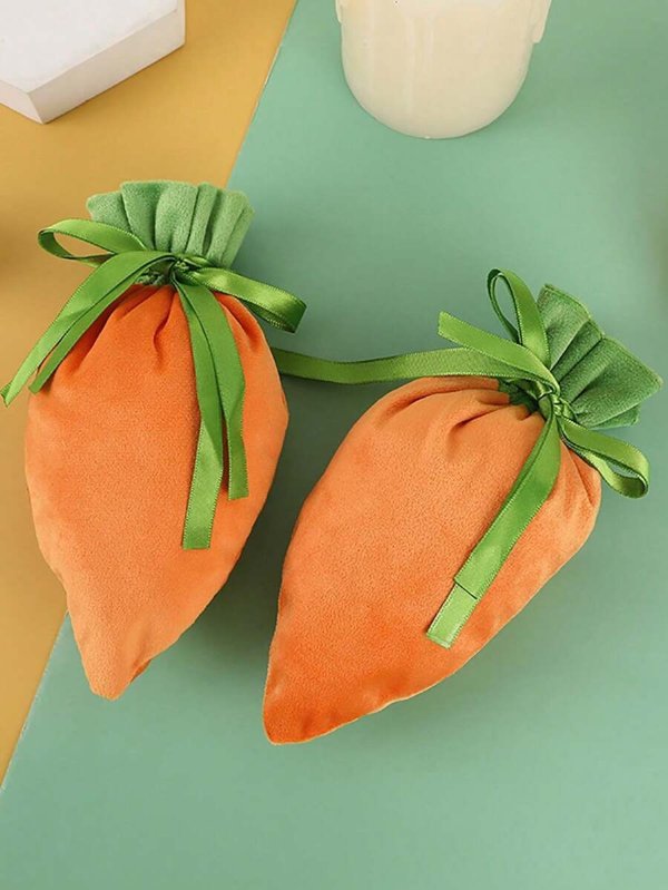 5pcs Velvet Gift Bags For Easter Bunny Decoration Carrot Candy Gifts Packaging Bag With Drawstring Easter Party Supplies