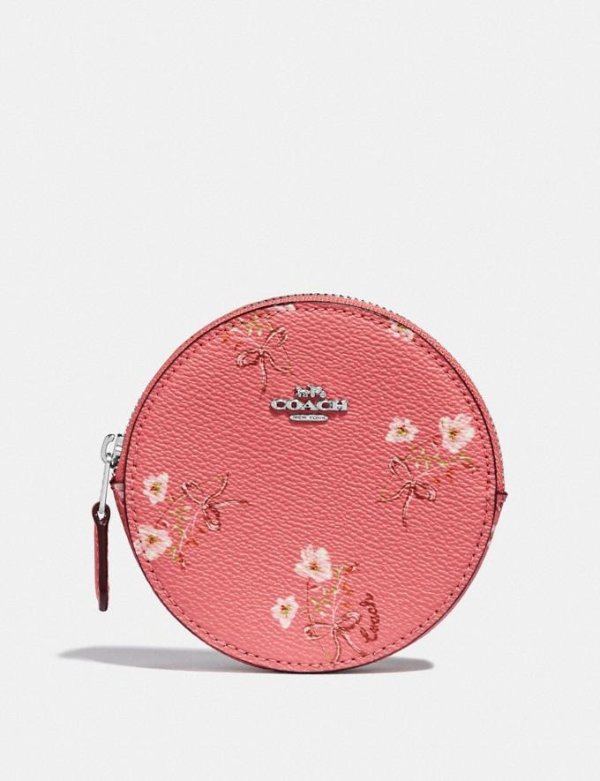 Round Coin Case With Floral Bow Print