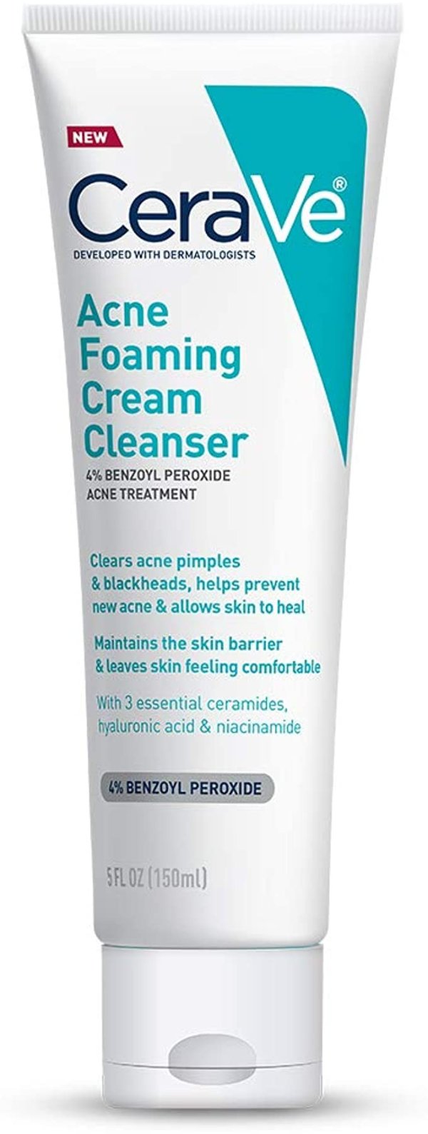 Acne Foaming Cream Cleanser | Acne Treatment Face Wash with 4% Benzoyl Peroxide, Hyaluronic Acid, and Niacinamide | Cream to Foam Formula | 5 Oz