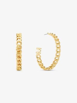 14k Gold-Plated Brass Curb Link Hoop Earrings