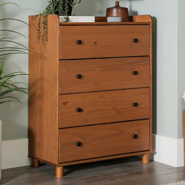 16 in W. 4-Drawer Caramel Solid Wood Chest Dresser