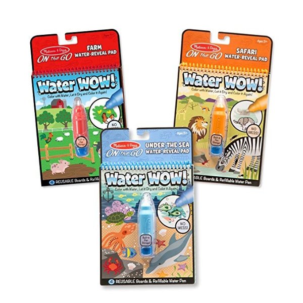Water Wow! Reusable Color with Water Activity Pad 3-Pack, Farm, Safari, Under the Sea, 10" H x 6" W x 0.5" L