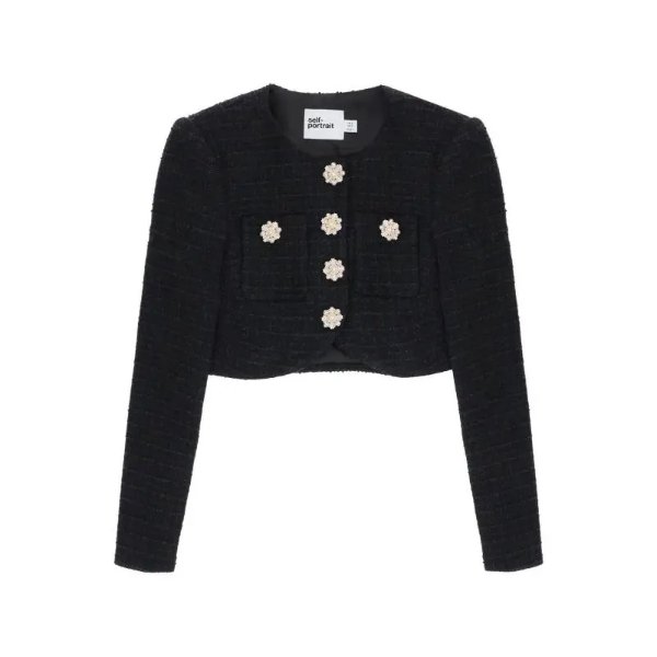 SELF PORTRAIT tweed cropped jacket with diamante buttons