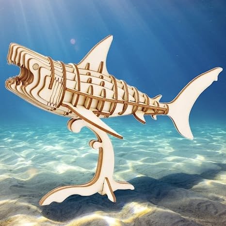 3D Wooden Puzzles Shark Model Craft Kit Desk Display for Adults and Teens to Build Educational STEM Toy Christmas/Birthday Gift