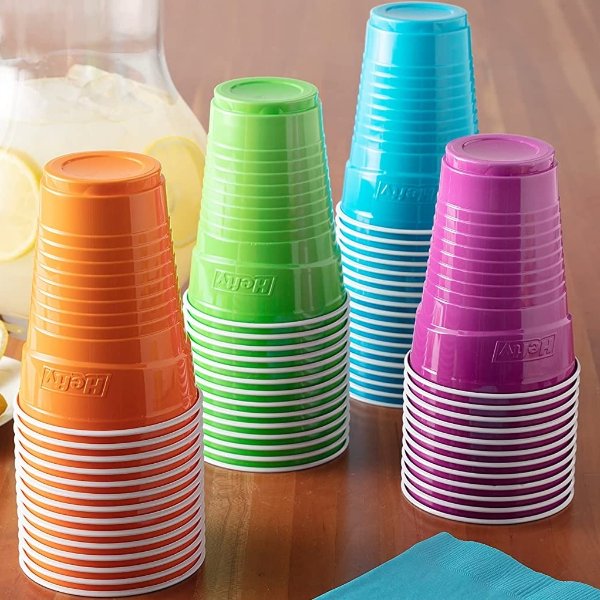 Party On Disposable Plastic Cups, Assorted, 16 Ounce, 100 Count