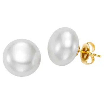 Freshwater Cultured 12-13mm Button Pearl 14kt Yellow Gold Earrings