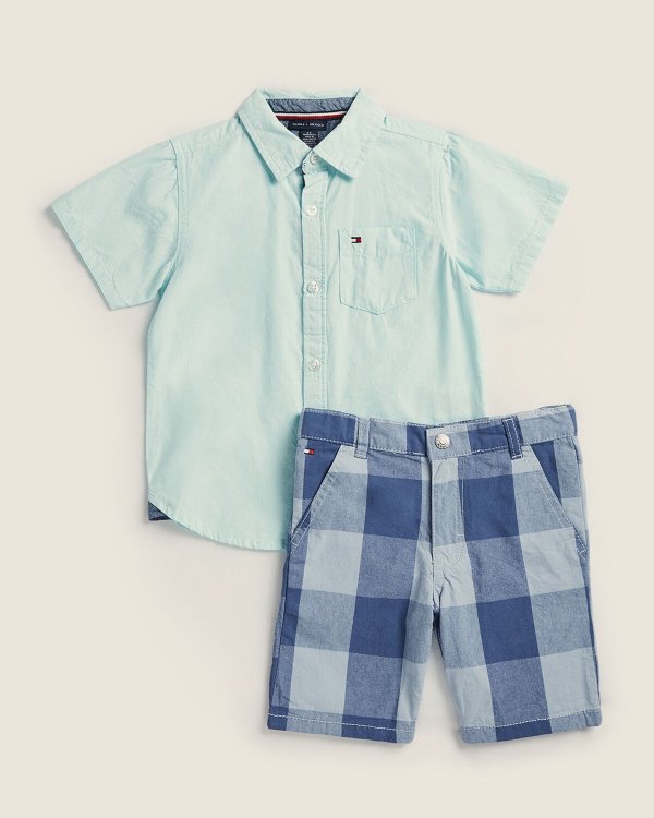 (Toddler Boys) Two-Piece Sport Shirt & Gingham Shorts Set