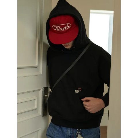 Emblem Detail Raglan Hoodie _ Deep Black