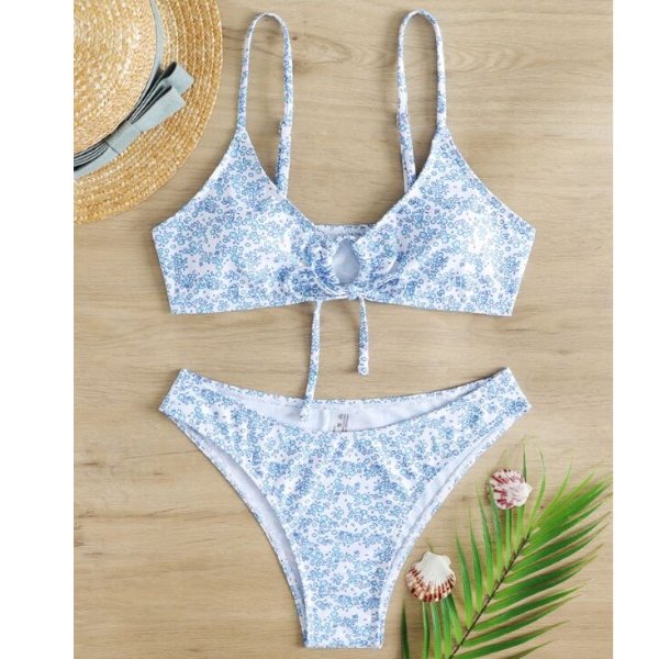 Ditsy Floral Tie Front Bikini Swimsuit