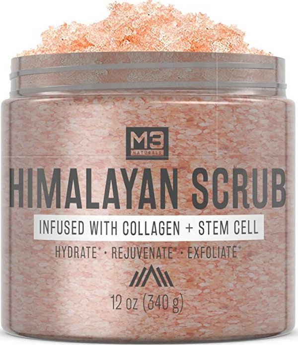 Himalayan Salt Scrub Infused with Collagen and Stem Cell Natural Exfoliating Body Souffle Face for Acne Cellulite Dead Skin Scars Wrinkles Cleansing Exfoliator 12 oz