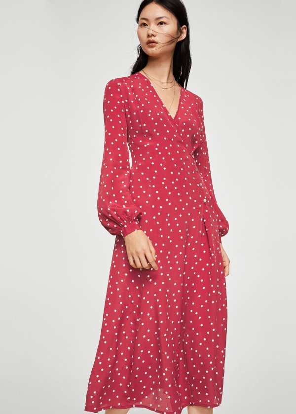 Wrap polka-dot dress - Woman | MANGO United Kingdom