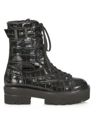 Ryder Ultralift Croc-Embossed Leather Combat Boots