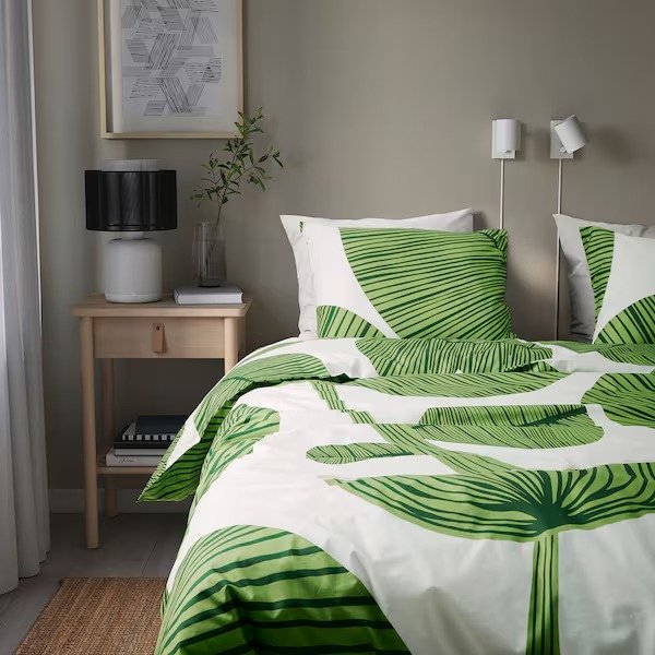 KUNGSCISSUS Duvet cover and pillowcase(s), white/green, Full/Queen (Double/Queen)