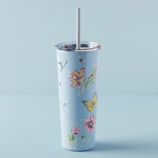 Butterfly Meadow Light Blue Tumbler With Straw