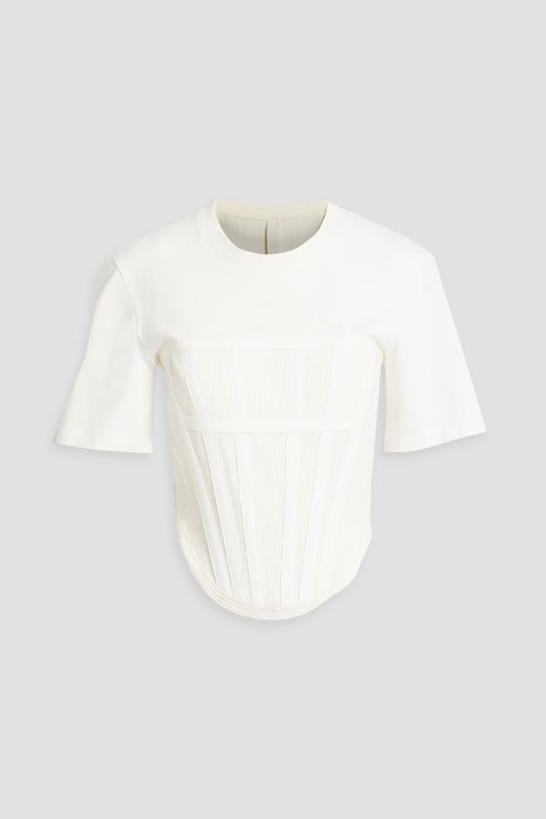Cropped ribbed cotton-jersey T-shirt