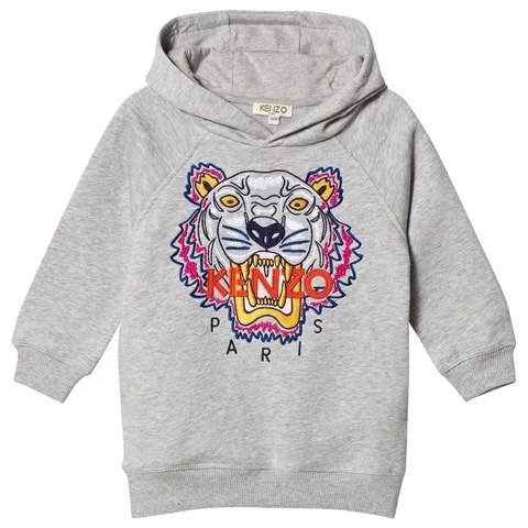 Kids Grey Tiger Embroidered Hoodie Dress | AlexandAlexa