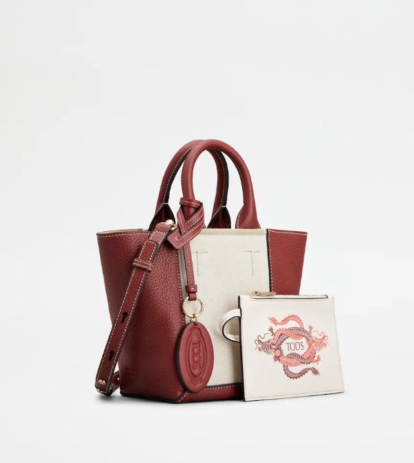 Double Up Shopping Bag in Leather and Canvas CNY Mini