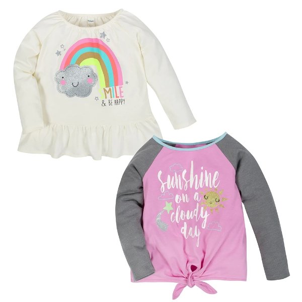 ® 2-Pack Girls Sunshine & Rainbow Long Sleeve Tops