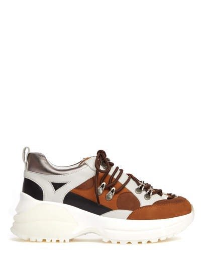 MIA - PANELLED CHUNKY SNEAKERS BROWN CALF LEATHER/KID LEATHER/PU