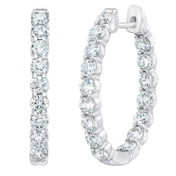 Brilliant 2.50 ctw VS2 Clarity, I Color Diamond 14kt White Gold Oval Hoop Earrings