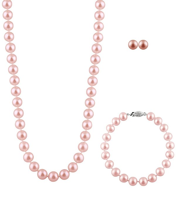 Silver 7-7.5mm Freshwater Pearl Bracelet, Earrings, & Necklace Set