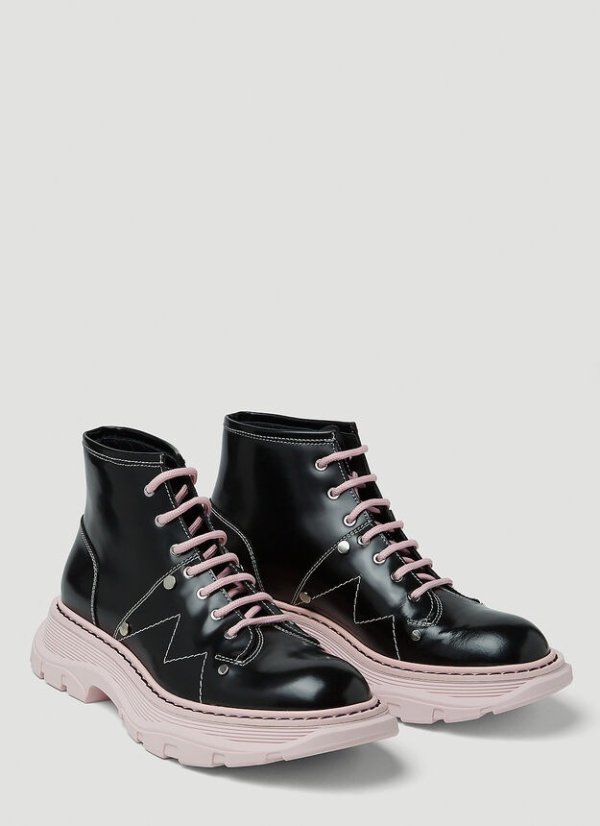 Tread Lace-Up Ankle Boots in Black