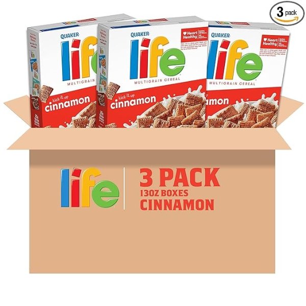 Life Cinnamon Cereal, 13 oz Boxes, 3 Count