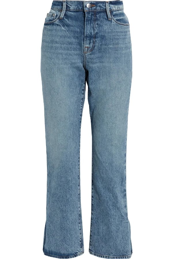 Cropped faded high-rise bootcut jeans