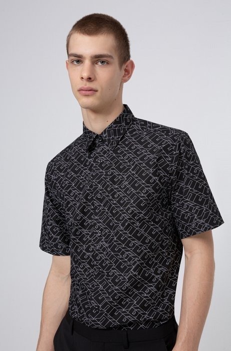 Cotton-canvas relaxed-fit shirt with cubistic logo print