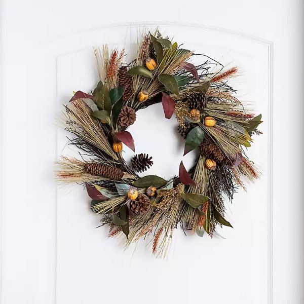 20% OFF* Mixed Wheat and Pinecone Wreath