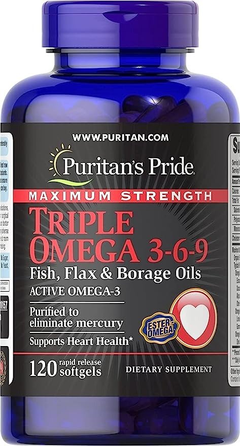 Puritans Pride 普丽普莱 Omega 3-6-9 鱼油、亚麻油和琉璃苣油补充剂，120 粒