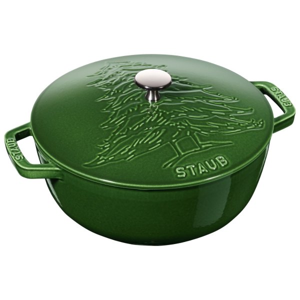 Staub Cast Iron 3.75-qt Essential French Oven w/Pine Tree Lid - Visual Imperfections - Basil