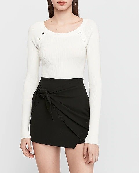 Ribbed Button Shoulder Sweater