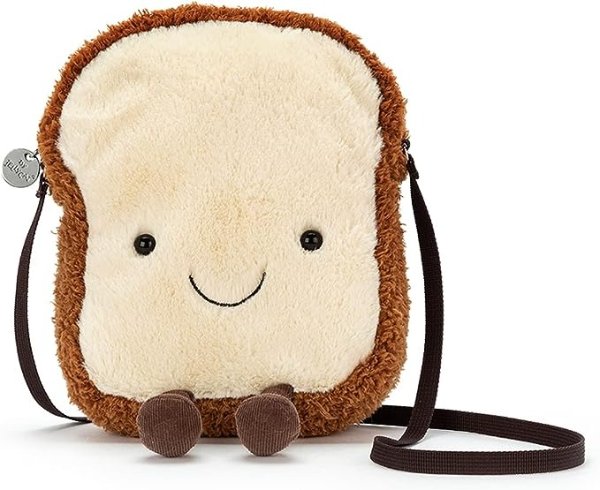 Amuseable Toast Plush Bag Crossbody Purse with Zip Top Gifts for Kids Girls Tweens and Teens