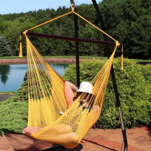 Hanging Caribbean XL Hammock Chair - Gold - Sunnydaze Decor