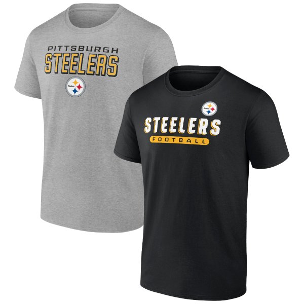 Men's Pittsburgh Steelers Fanatics Branded Black/Heathered Gray Parent T-Shirt Combo Pack
