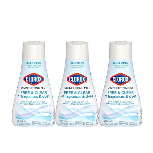 Free & Clear Disinfecting Mist Refill, Fragrance Free, 14 Fluid Ounces, Pack of 3