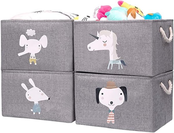 AXHOP Storage Bins Storage Baskets [4-Pack] Large Foldable Storage Bins Boxes Cubes for Shelf, Clothes Toys, Books, Perfect Baskets for organizing (Grey Unicorn)