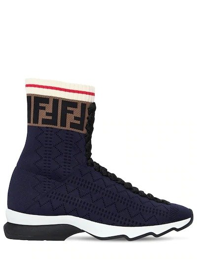 30MM LOGO STRETCH KNIT HIGH TOP SNEAKERS