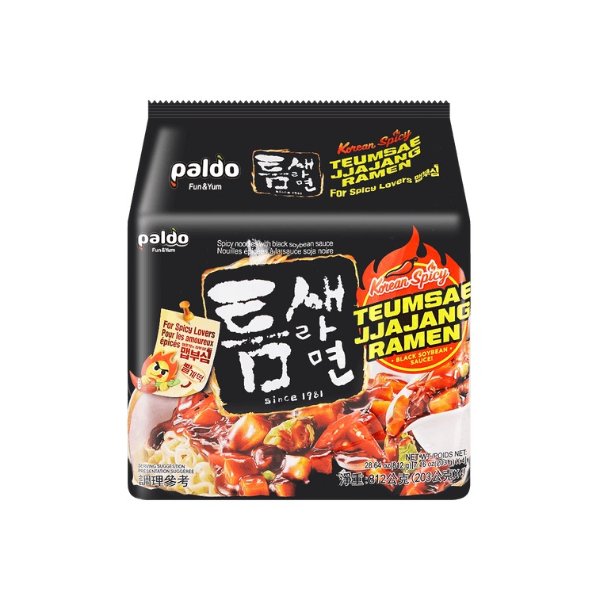 PALDO Teumsae Jjajang Ramen - Spicy Noodles with Black Bean Sauce, 4packs* 7.16oz