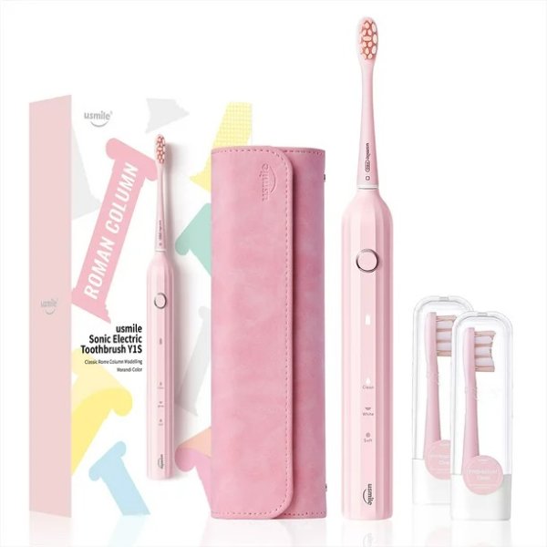 usmile Electric Toothbrush, USB Rechargeable Sonic Toothbrush for Adults with 3 Cleaning Modes, Smart Timer, Whitening Powered Toothbrush with Travel Case, One Charge Lasts for 6 Months, Y1S Pink