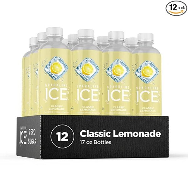 , Classic Lemonade Sparkling Water, Zero Sugar Flavored Water, with Vitamins and Antioxidants, Low Calorie Beverage, 17 oz Bottles (Pack of 12)