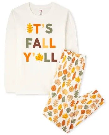 Unisex Adult Matching Family Long Sleeve Fall 'It's Fall Y'all' Cotton Pajamas | The Children's Place - HALO WHITE