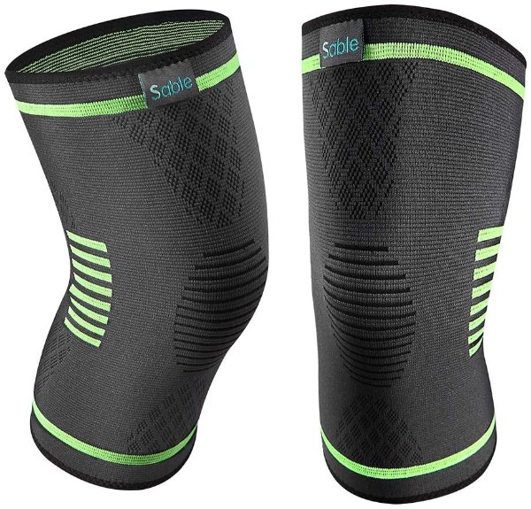 Sable Upgraded Knee Brace 2 Pack Compression Sleeves Support for Women & Men, FDA Registered Wraps Pads for Running, Pain Relief, Injury Recovery, Basketball and More Sports