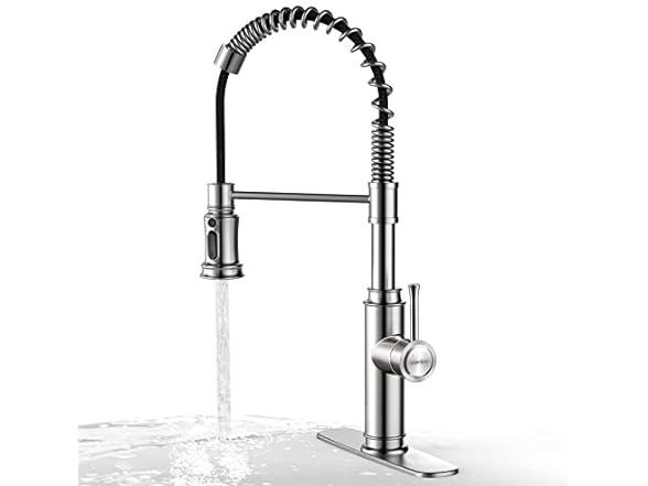 Kitchen Faucet-WaterSong Spring Kitchen Sink Faucet with 2 Optional Sprayers for 3+4 Function Modes, Single Handle&Deck Plate for 1or3 Holes, 360° Rotation, Spot Resist Stainless Steel No Lead…