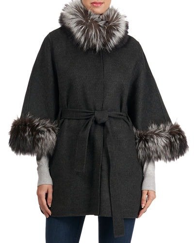 Wool/Cashmere Belted Fox Fur Cape
