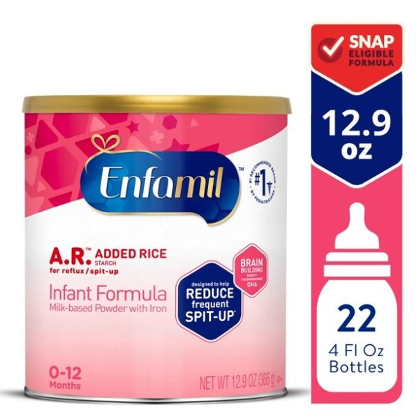 A.R. Infant Formula, Clinically Proven to Reduce Reflux & Spit-Up in 1 Week, with Iron, DHA for Brain Development, Probiotics to Support Digestive & Immune Health, Powder Can, 12.9 Oz