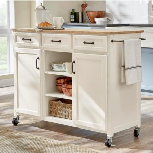Home Decorators Collection Ivory Kitchen Cart with Butcher Block Top